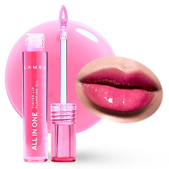All-in-One Lip Oil - Lightweight, No-Sticky, Tinted, Plumping, Hydrating Lip Gloss - Lip Balm for Day & Night Use, Long-Lasting Lip Stain, Lip Glow Oil, Lip Plumper Tint - Pink Sparkle №402