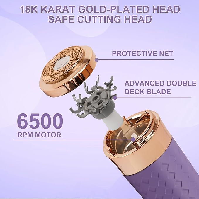 Facial Hair Remover for Women, Painless Rechargeable Hair Removal Device, Comes with 2 Replacement Heads, Portable Electric Shaver/Razors for Face, Chin, Upper Lip, arms (Green)