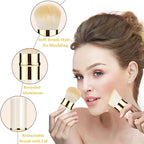 Makeup Brush, Retractable 2 Pack Travel Kabuki Powder Makeup Brush, Foundation Face Blush Brushes for Blending Liquid, Blush, Bronzer, Buffing, Sunscreen,Flawless Cosmetics