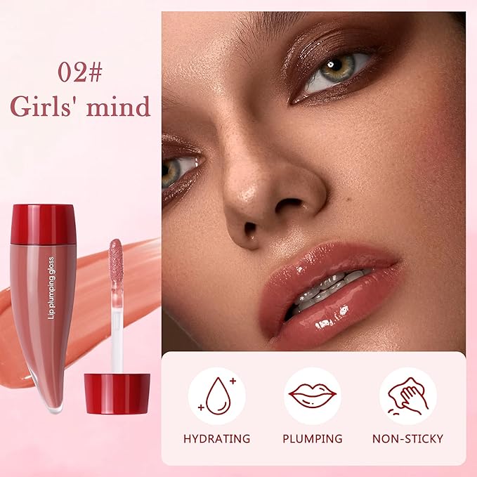 Juicy Lip Plumping Gloss, Orange Tinted Lip Gloss Lip Plumper, Hydrating Moisturizing Lip Tint Stain,Highly Pigmented Shine Glossy Lip Oil, Long-Lasting Lip Gloss For Women Girls Dry Lip Care-02#