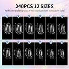 Almond Nail Tips Short Soft Gel Nail Tips 240Pcs Short Almond Full Cover Nails Tips Pre-Shaped Half Matte Gelly Press on Fake Nails Tip for Acrylic Nail Tip Extension Home DIY & Salon Nails 12 Sizes