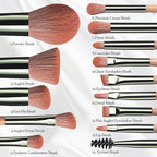 BS-MALL Travel Makeup Brush Set Foundation Powder Concealers Eye Shadows Makeup Set with LED light Mirror 14 Pcs (Green)