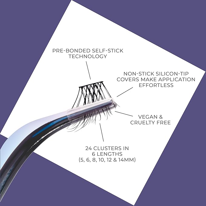 KISS imPRESS Falsies Long Lasting Self Adhesive Eyelashes, ‘Demi Wispy’, 5 Day Extended Wear, 24 Light Volume Lash Clusters (5,6,8,10,12, & 14mm), Precision Non-Stick Applicator