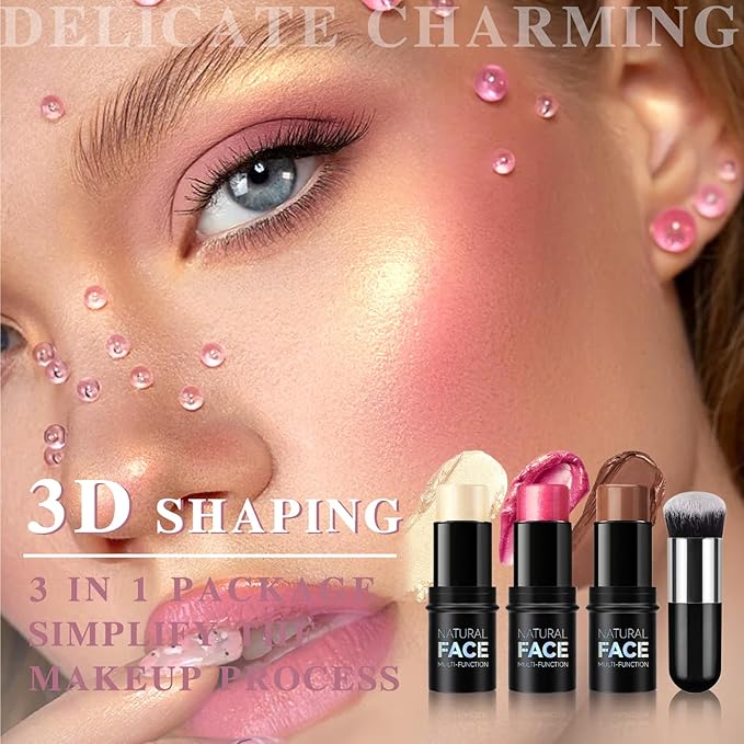 3Pcs Contour Highlighter Cream Blush Stick for Cheeks