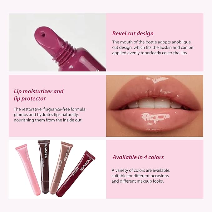 Petansy 5 Colors Hydrating Lip Gloss, Shiny Jelly Lip Plumping Lip Balms, Long Lasting Nourishing Non-sticky Fresh Clear Smooth Lip Care