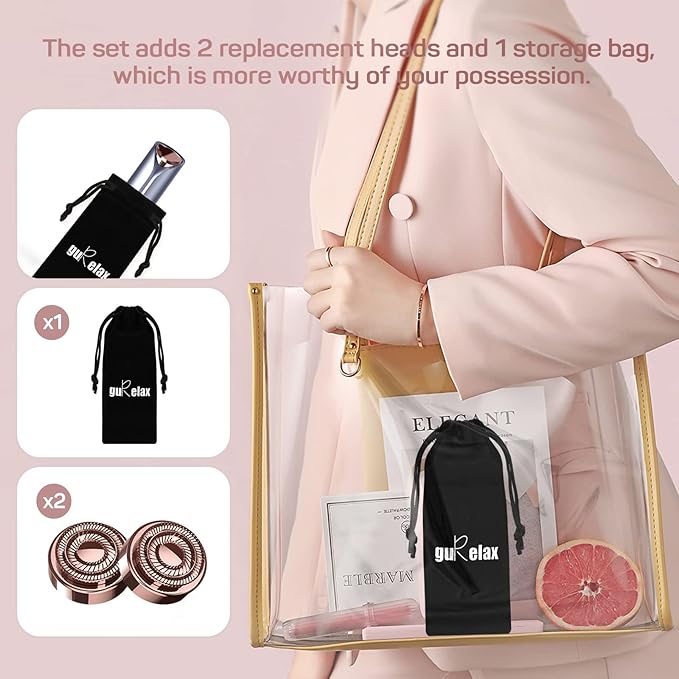 Face Razors for Women(2024), Gurelax Hair Remover for Face, Painless Facial Hair Removal for Women, Rechargeable Hair Removal Device for Face, Upper Lip, Chin, Included 2 x Replacement Heads