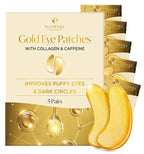 PLANTIFIQUE Gold Under Eye Patches for Puffy Eyes and Dark Circles 5 Pairs Under Eye Masks for Dark Circles and Puffiness Eye Gels with Collagen & Caffeine Eye Patches Gold Eye Mask Skincare