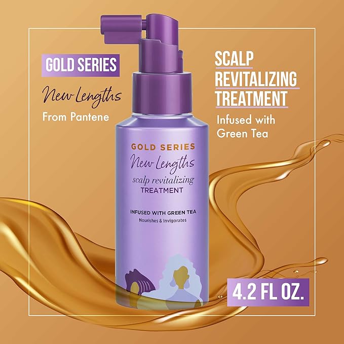 Pantene Gold Series New Lengths Scalp Revitalizing Treatment, 4.2 Fl Oz Scalp Treatment Infused with Green Tea, Moisturizes, Strengthens and Protects from the Root for Visibly Longer Hair (Pack of 2)