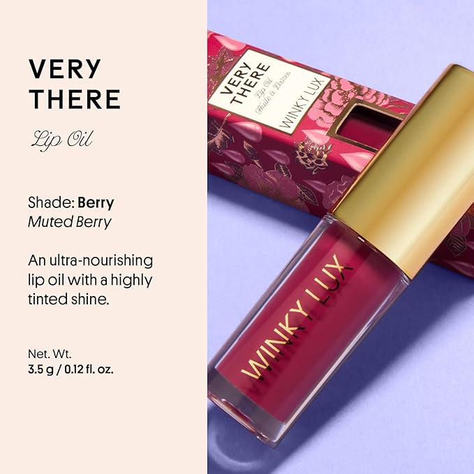 Winky Lux Very There Lip Oil, Hydrating Berry Tint with Jojoba Oil, Non-Sticky Glossy Lip Oil, Tinted Red Gloss for Juicy Lip, Berry