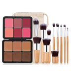 6 Colors Cream Blush Palette + 6 Colors Concealer Cream Contour Palette, Carla Secret Makeup Palette, Foundation Palette with 11 Pcs Makeup Brush Set, Long Wearing Blendable Full Coverage