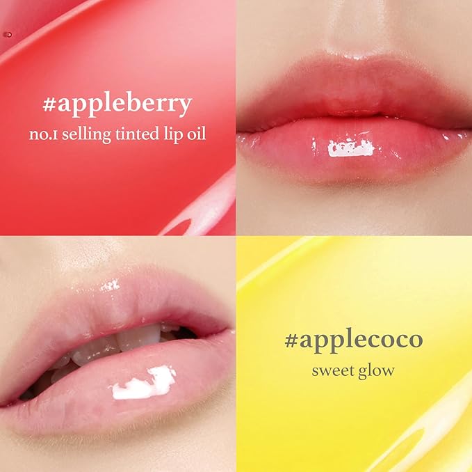 NOONI Korean Hydrating Lip Oil Gift Set - Appleseed Lip Oil Trio, Tinted Lip Care, Hydrating, Lip Plumping, Long Lasting Moisture, Korean Vegan Makeup for Women, 0.12 Fl Oz x 3ea
