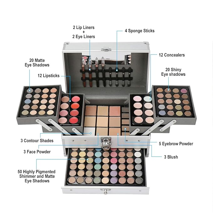 Professional 132 Colors All-in-one Makeup Palette Cosmetic Contouring Kit Combination with Eyeshadow, Cream Concealer, Eyebrow Powder, Lip Gloss Blusher and Pressed Powder