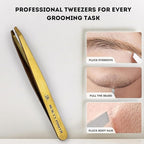 Professional Tweezers - Slant, Durable Lightweight German Stainless Steel, Ultra Precision Tweezers for Eyebrows, Facial Hair, Chin, and Ingrown Hair Removal - Gift (Matte Gold)