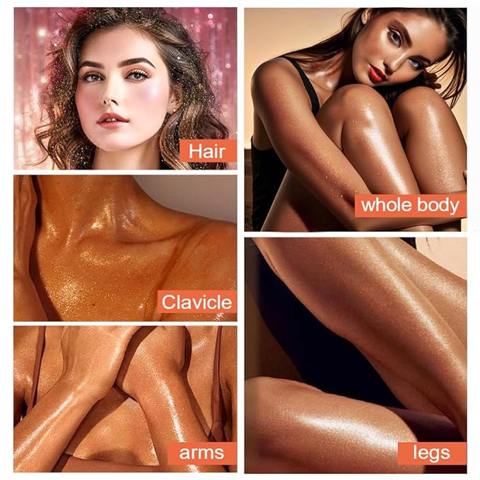 Glitter Body Highlighter Powder Body Shimmer Sparkle Face Brightening Highlighter Powder for Face Eyes Body Glow Makeup With sponge head（05#）