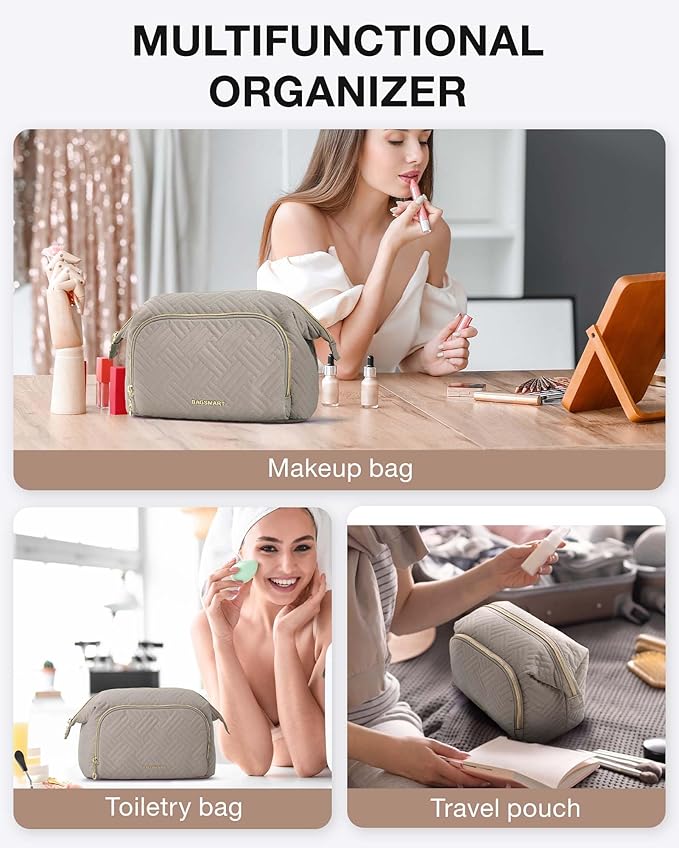 BAGSMART Travel Makeup Bag, Cosmetic Bag Make Up Organizer Case,Large Wide-open Pouch for Women Purse for Toiletries Accessories Brushes