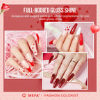 MEFA 6 Colors Red Gel Nail Polish Set, Fall Winter Christmas Glitter Shades Sparkle Silver Champagne Love Times Tones Salon Decorations Nail Art Design at Home Manicure DIY Kit Gifts for Women Girl