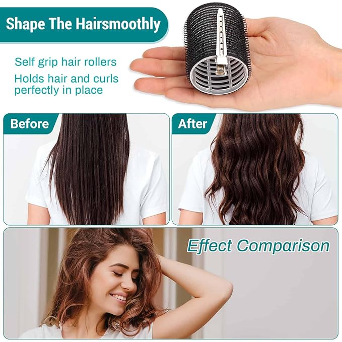 Acejoz Hair Rollers for Blowout Look, 38 Pcs Self Grip Hair Rollers Set with 4 Sizes, 12 Pcs Hair Clips, Comb and Storage Bag for Hair Volume (Black)