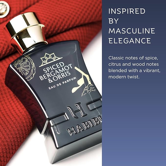 H HABIBI Spiced Bergamot & Orris Arabian Cologne For Men, Eau De Parfum (2.5 Oz) Long Lasting Perfume For Men Blended With Sweet & Spicy Notes of Sage & Oud