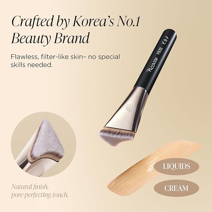 Piccasso FB33 Foundation Brush – Tapping Cover Brush for Liquid & Cream Foundation, Fills Pores with Soft Bristles for Smooth and Flawless Face Makeup, Professional Korean Beauty Tool