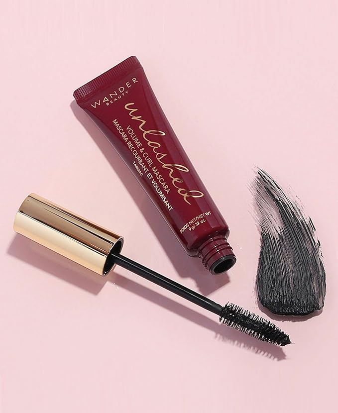 Wander Beauty Unlashed Volume & Curl Mascara - Volumizing, Lash Curling Mascara - 9 in 1 Multitasking Smudge-Proof Black Mascara - Nourish & Reduce Fallout With Peach Leaf, Vitamin E & B5 (2 Pack)