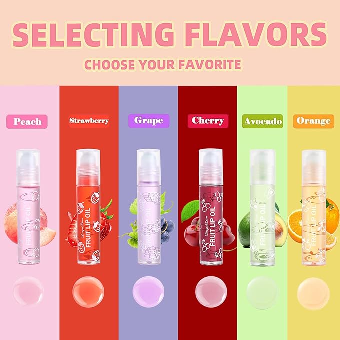 Hydrating Roll On Lip Oil, 6 Pcs Lip Glow Oil Plumpimg Lip Balm Long Lasting Non Sticky Lip Gloss Transparent Colorless Moisturizing Lip Lotion