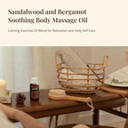 Sandalwood & Bergamot Botanical Massage Oil – Lightweight Body Oil with Jojoba & Almond – Wood & Citrus Aroma for Deep Massage, Fascia Release & Self-Care, 30ml (1.0 fl oz)