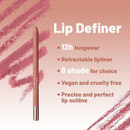 Light Brown Lip Liner Pencil, Automatic Natural Lipliner with Sharpener, Long Lasting Lip Filler Pen for Lip Contour,Waterproof, Highly Pigmented, Iconic Nude