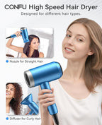 Hair Dryer, CONFU Hair Dryer with Diffuser, 21000PRM Professional Hairdryer, Portable Lightweight Fast Drying Negative Ionic Blow Dryer, Hair Diffuser for Curly Hair for Home Travel