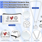 72 Pcs Sports Team Gifts Include 12 Makeup Bags 12 Lip Balm 12 Lip Balm Holder 12 Necklace 12 Adjustable Bracelet 12 Mirrors for Sports Lovers Players Party Favors (White, Volleyball)