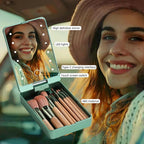 BS-MALL Travel Makeup Brush Set Foundation Powder Concealers Eye Shadows Makeup Set with LED light Mirror 14 Pcs (Green)