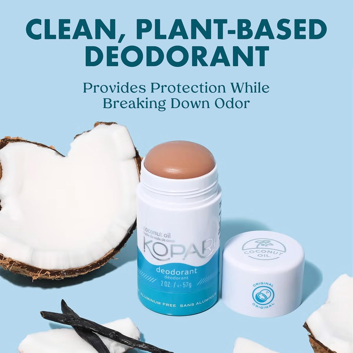Kopari Aluminum Free Coconut Deodorant, Non Toxic & Clean Plant-Based, No Parabens or Baking Soda, Long Lasting Protection, Original & Charcoal 2 Pack