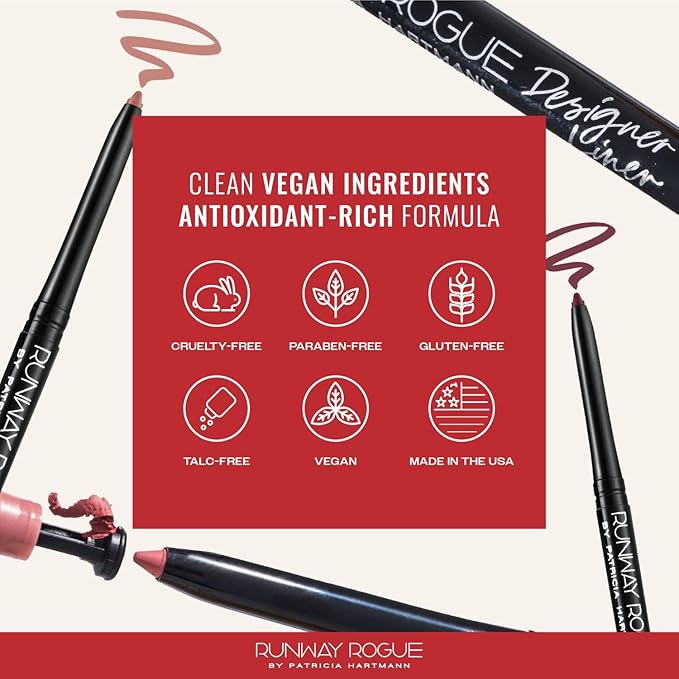 Runway Rogue Designer Liner Lip Pencil, Matte Spiced-Nude Lip Liner Pencil and Lip Liner Sharpener, ‘Nude Awakening'