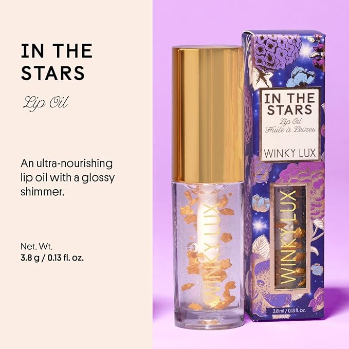 Winky Lux In The Stars Lip Oil, Non Sticky Lip Gloss Oil, Juicy Glossy Lip Balm, Vegan Hydrating Lip Oil with Jojoba Oil, Clear