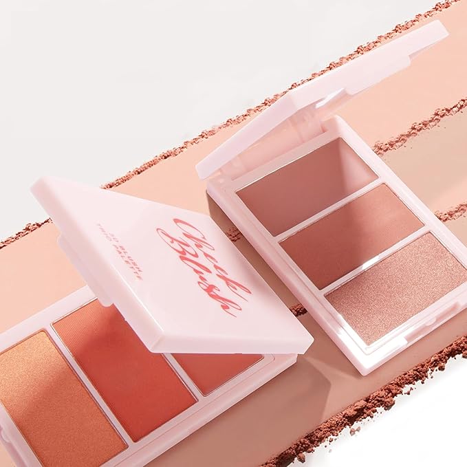 3D Blush Palette, Multi-Use Makeup Powder Pink Blush Palette Makeup Cream Blush For Cheeks, Lightweight, Smooth, Blendable, Contour & Highlight Face for Shimmery Or Matte Finish, #04 Pink