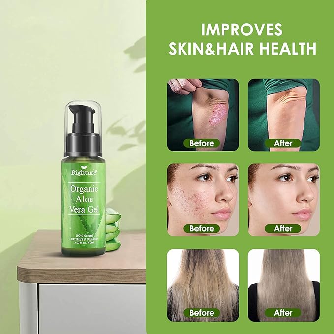 Organic Aloe Vera Gel, Aloe Vera Gel Extracted from Freshly Cut Pure Aloe Leaves, Skin Care for Deeply & Rapidly Soothing, Firming, After Shave, Sunburn Relieve, etc (Travel Pack)