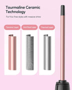 Wavytalk 3/8 Inch Small Curling Iron Wand for Short & Long Hair, Ceramic Barrel with Adjustable Temperature, Heat Resistant Glove Included (Rose Pink)