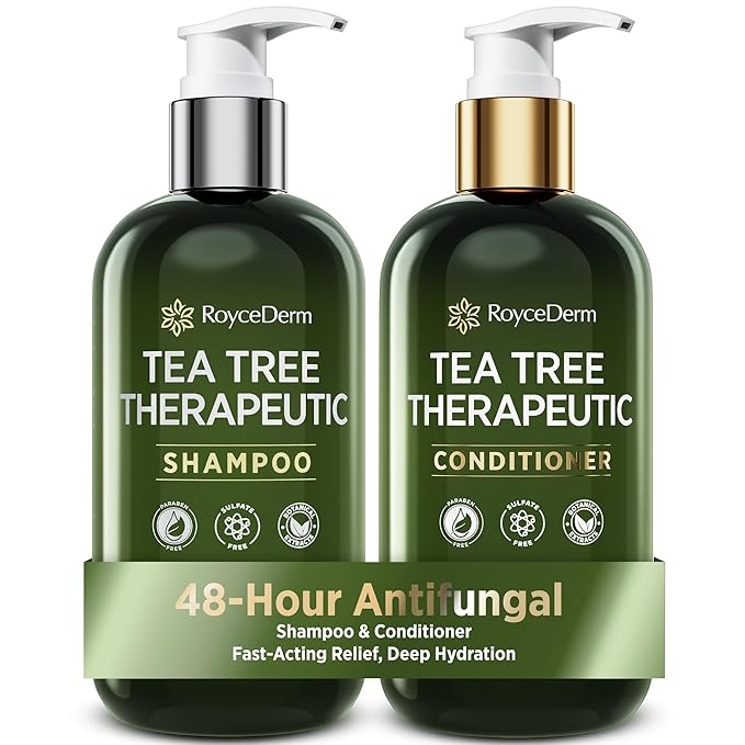 Roycederm Tea Tree Antifungal Shampoo and Conditioner: Complete Scalp Care Solution for Folliculitis, Dry, Itchy, and Flaky Scalp - Infused with Tea Tree Oil, Paraben & Sulfate Free