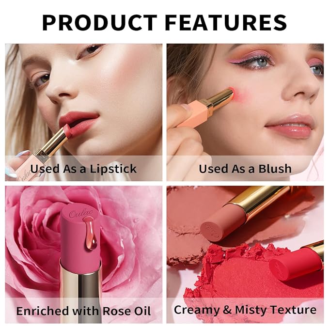 Oulac Coral Red Creamy Matte Lipstick, Soft Satin Finish Lipsticks for Women with Moisturising Formula, Rich Color, Highly Pigmented Enriched with Rose Oil, Vegan & Cruelty-Free| 3.6g (Y02)
