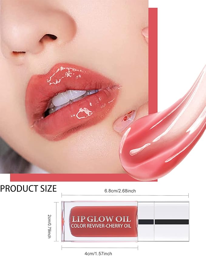 Plumping Lip Glow Oil,Hydrating Tinted Lip Oil Gloss,Glow Reviver Lip Oil,Long Lasting Moisturizing Clear Lip Plumper Oil Tint for Lip Care Dry Lip,Women's Day Makeup Gift for Women (#012 Rosewood)