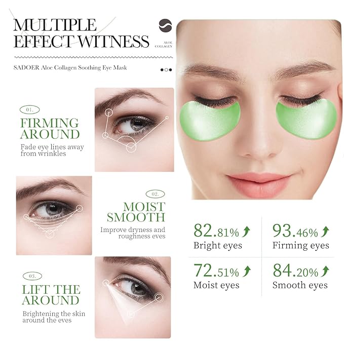 Aloe Vera Under Eye Mask,60 PCS Aloe Vera Gel Eye Mask Skin Care,Hyaluronic Acid Collagen Under Eye Patches for Dark Circles and Puffiness,Reduce Wrinkle Patches,Improves & Firms Eye Skin