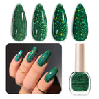 AZUREBEAUTY Christmas Nail Polish Quick Dry Green Glitter Nail Polish Natural Shine Nail Lacquer Salon-Quality for Women Girl Gift Set 1Pcs 0.34 fl oz