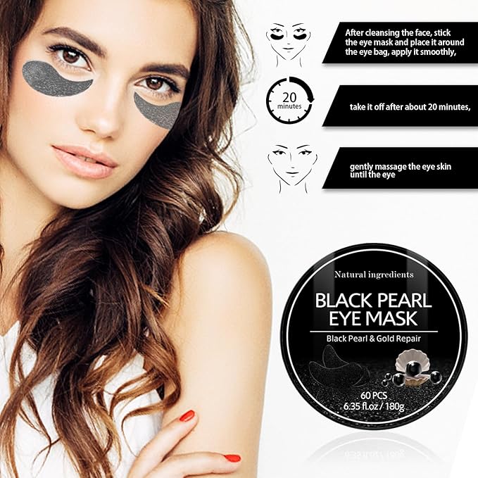 Under Eye Patches for Puffy Eyes: 60PCS Collagen Eye Gels Pads - Black Pearl Under Eye Mask - Reduce Dark Circles & Bags - Skin Eye Care Products