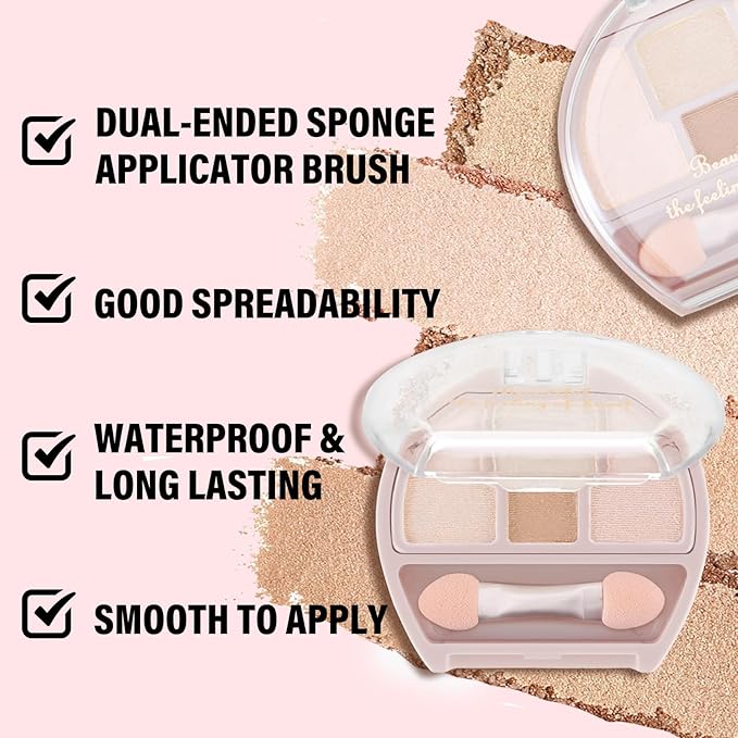 Boobeen 4-Color Makeup Palette, Highly Pigmented Glitter Eyeshadow