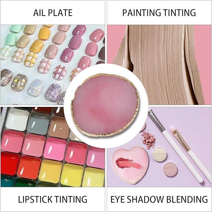 Nail Polish Palette, 2Pcs Resin Nail Art Palette, Nail Painting Mixed Color Palettes, Gold Edge Makeup Mixing Tray, Nail Supplies For Nail Techs, Nail Art Display Board(Orbicular)