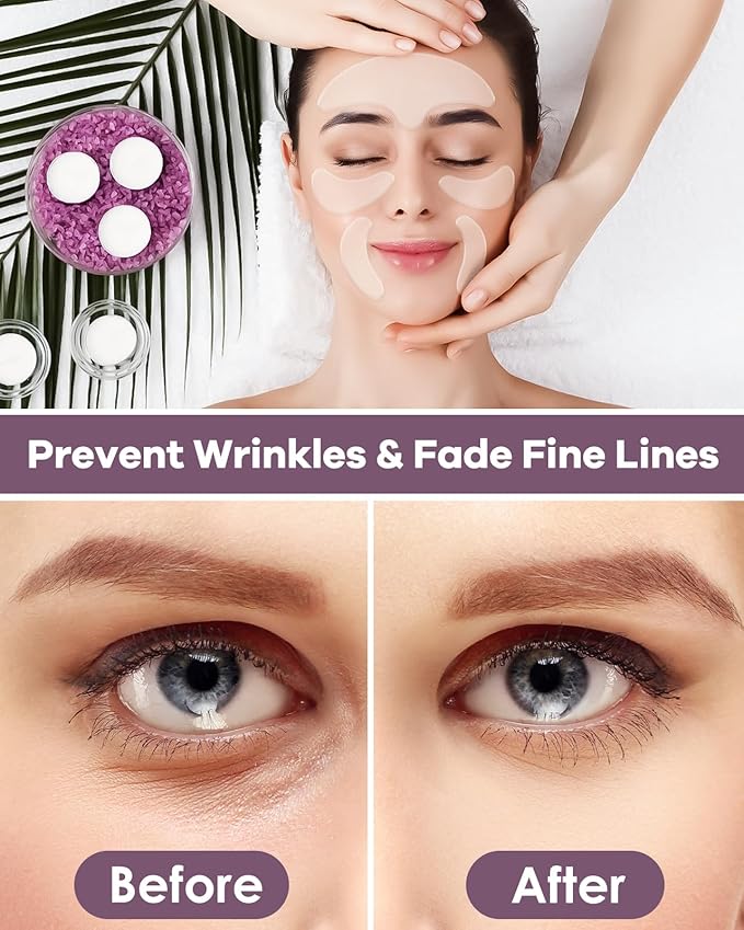 Reusable Anti-Wrinkle Patches Set, Reusable Silicone Patches Set, Forehead, Undereye and Smile Lines Repair