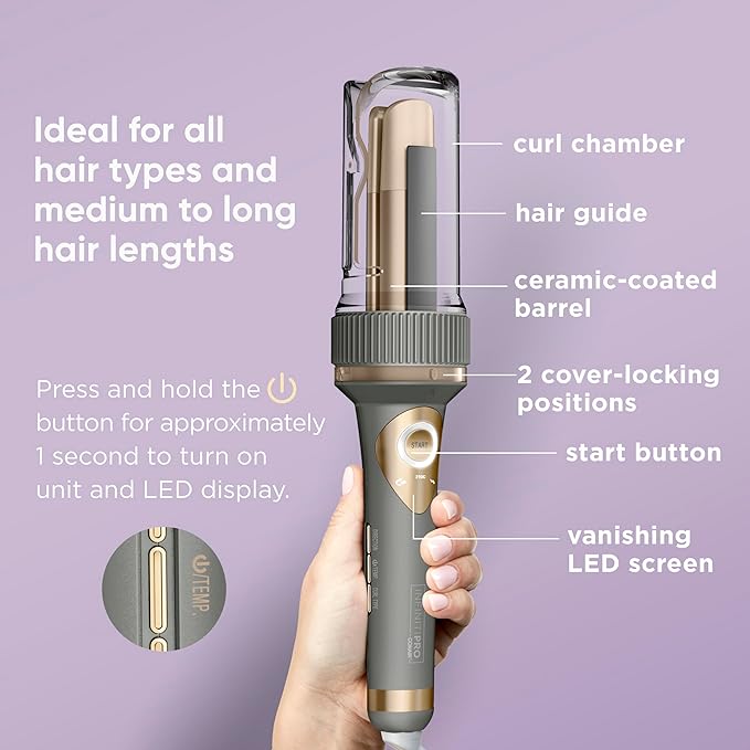 INFINITIPRO by CONAIR Curl Secret Automatic Curling Iron - 1 1/4-inch Barrel - Hair Curler for All Hair Types and Medium to Long Hair Lengths - Dual Voltage for Worldwide Travel