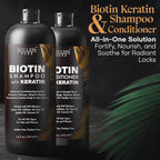 Biotin Shampoo and Conditioner Set with Keratin - Sulfate-Free Advanced Anti-Thinning, Hair Growth Shampoo and Conditioner Combo Repair Formula - with DHT Blockers, for Men & Women - 16 fl oz each