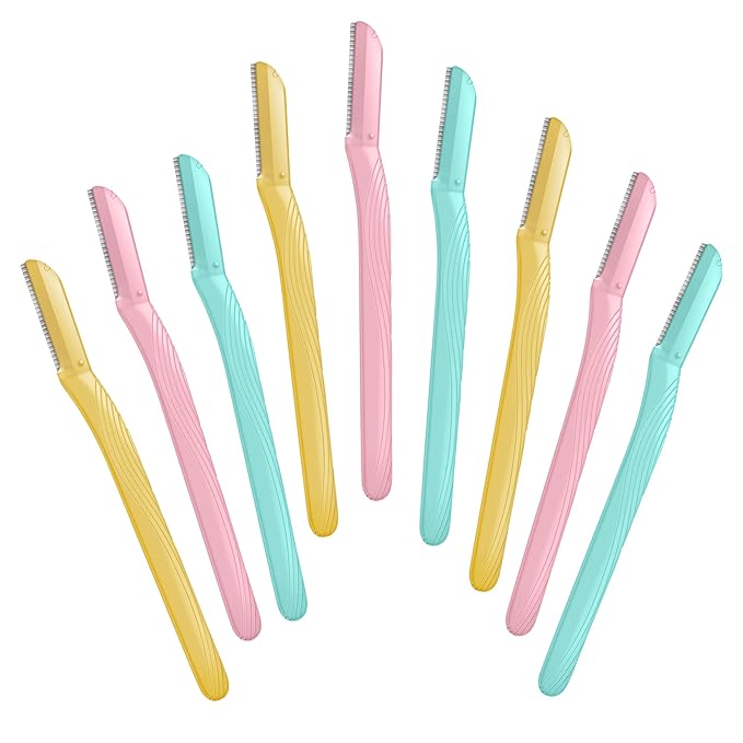 Amazon Basics Women's Multipurpose Exfoliating Dermaplaning Tool, Eyebrow & Facial Razor, Includes Blade Cover, Multicolor, 9 Count