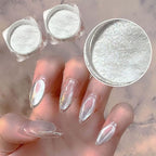 2Pcs Pearl Chrome Nail Powder - Ice Transparent Aurora, White Chameleon Iridescent Pigment for Nails - High Gloss Pearlescent Glitter (2pc White)