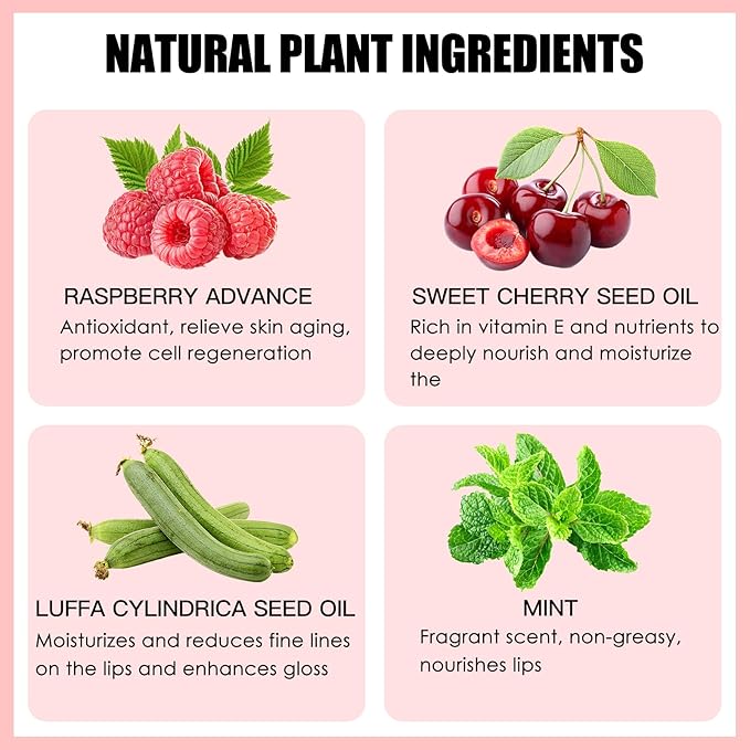 2PCS Lip Oil Set, Hydrating Lip Glow Oil Lip Plumper Gloss, Tinted Lip Oils Transparent Long Lasting Non-sticky Lip Gloss, Plumping Lip Gloss Lip Care Kit (Raspberry & Cherry)